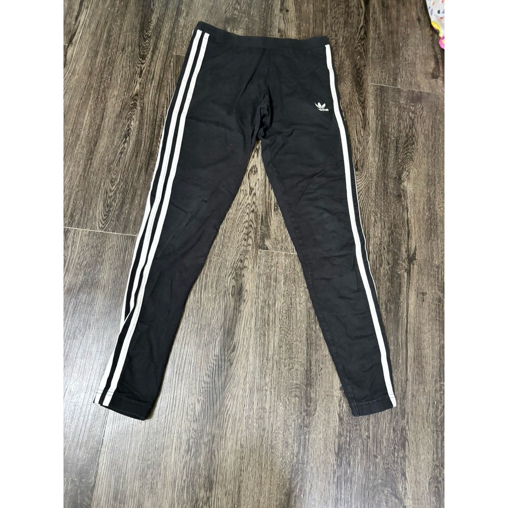 Adidas Womens Pants Pull On 3 Stripes Tight Elastic Waist Black Leggings Size S